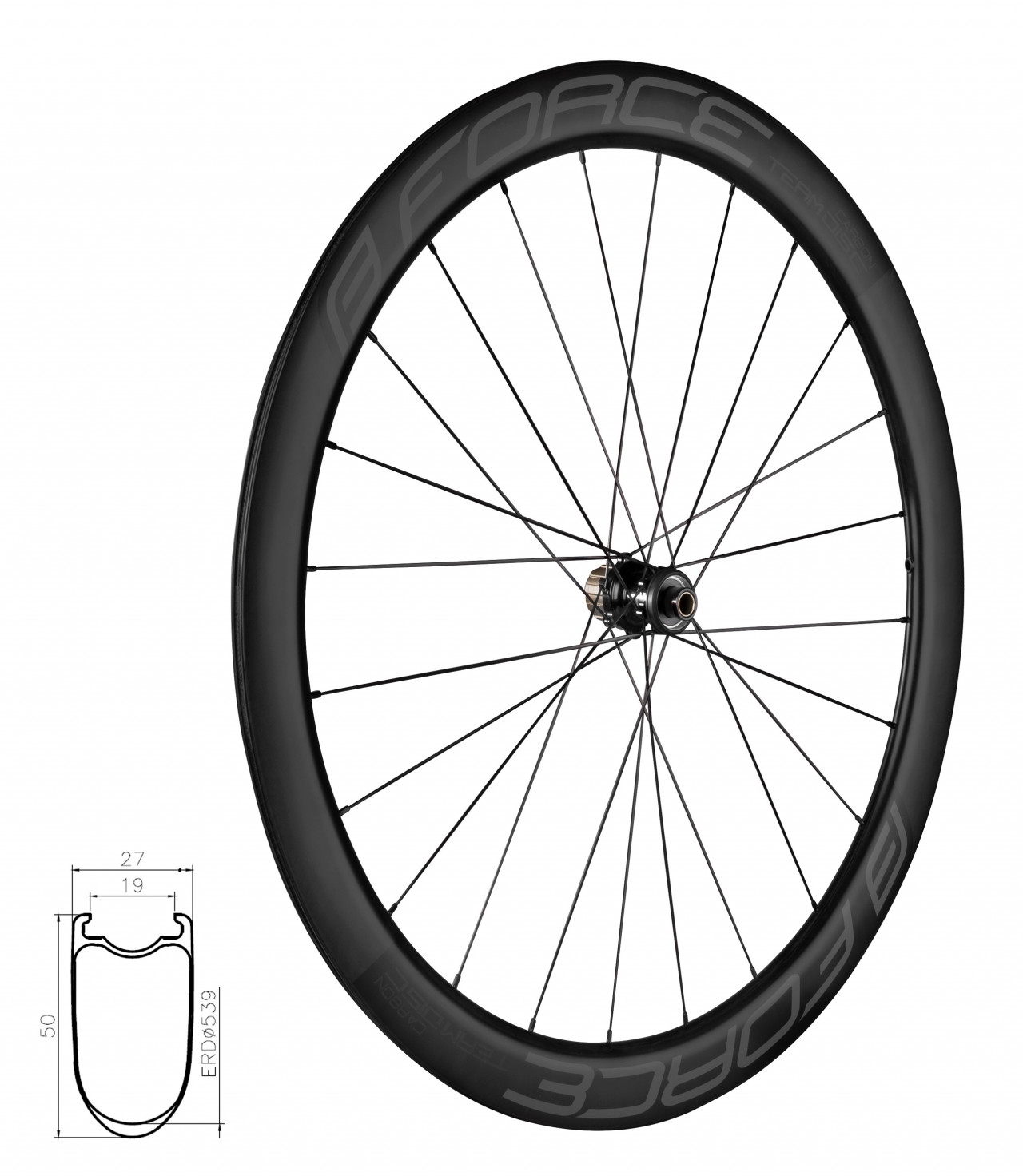 FORCE koleso zadné cestné TEAM SP KARBON DISC 50, plášťové